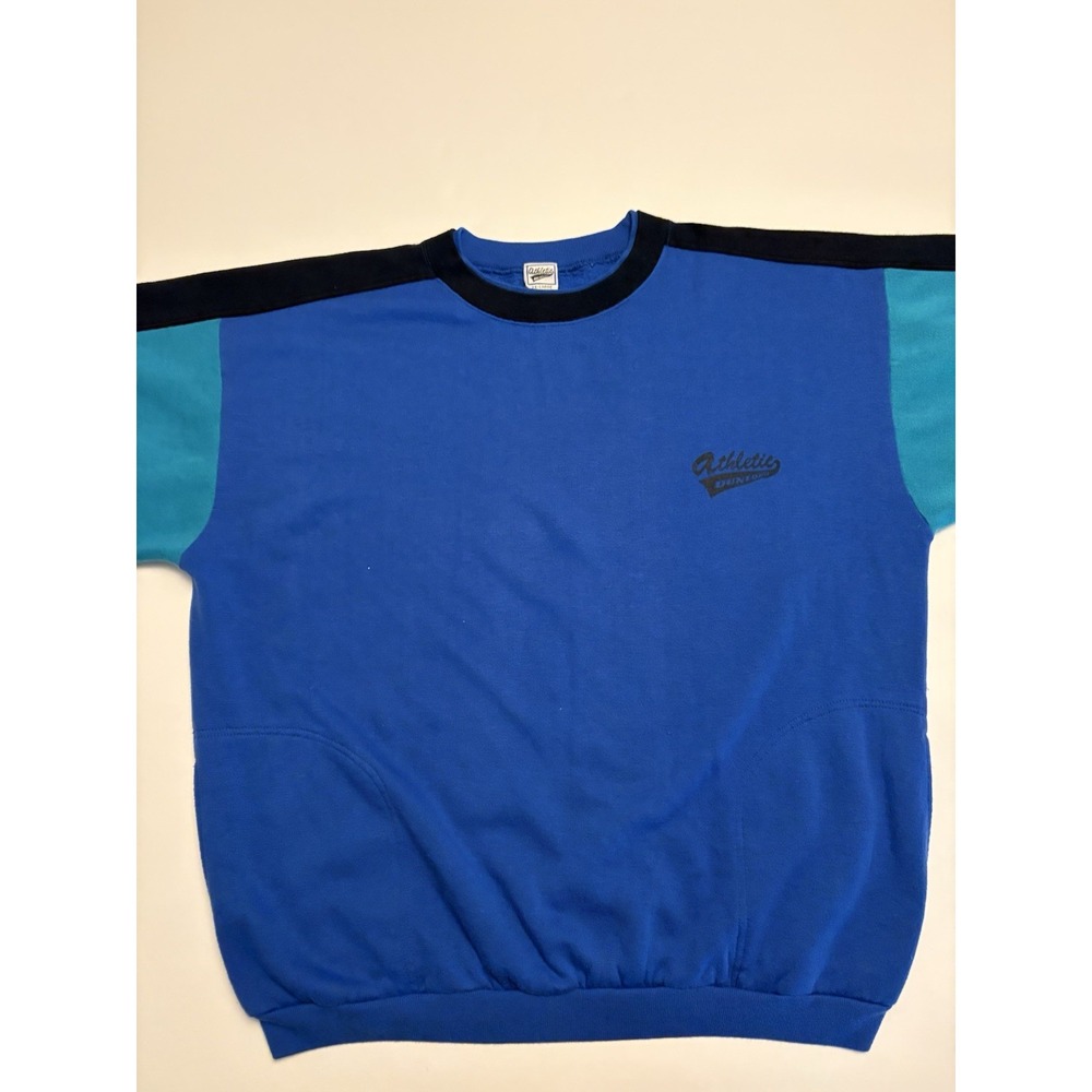 Vintage Athletic Dunlop Blue Colorblock Crewneck Sweatshirt 2XL Teal 90s Retro